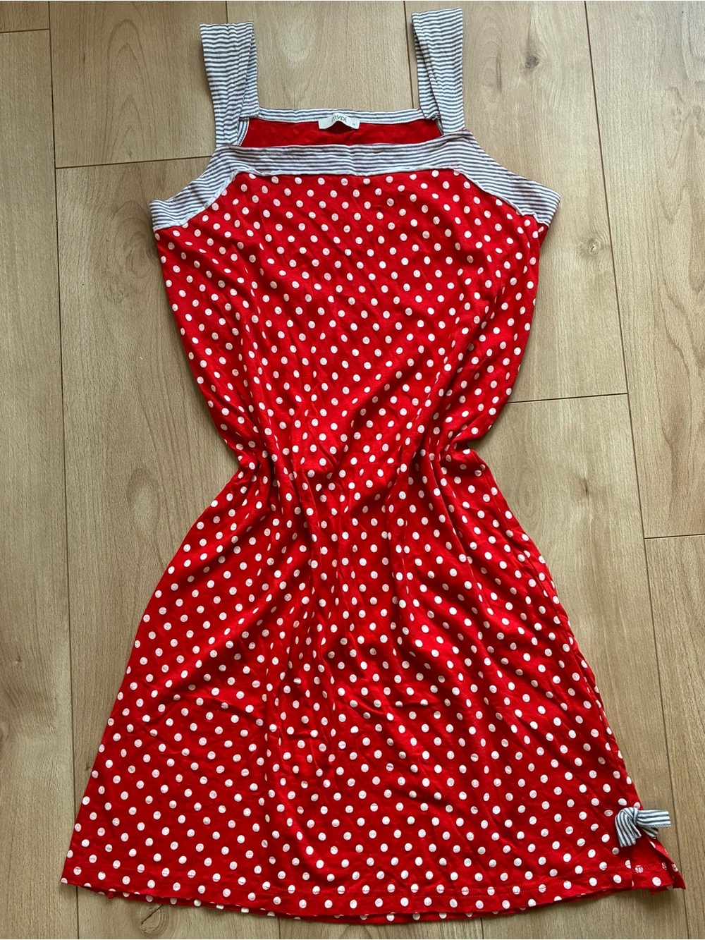 Red Polka Dot Sundress Striped Trim y2k